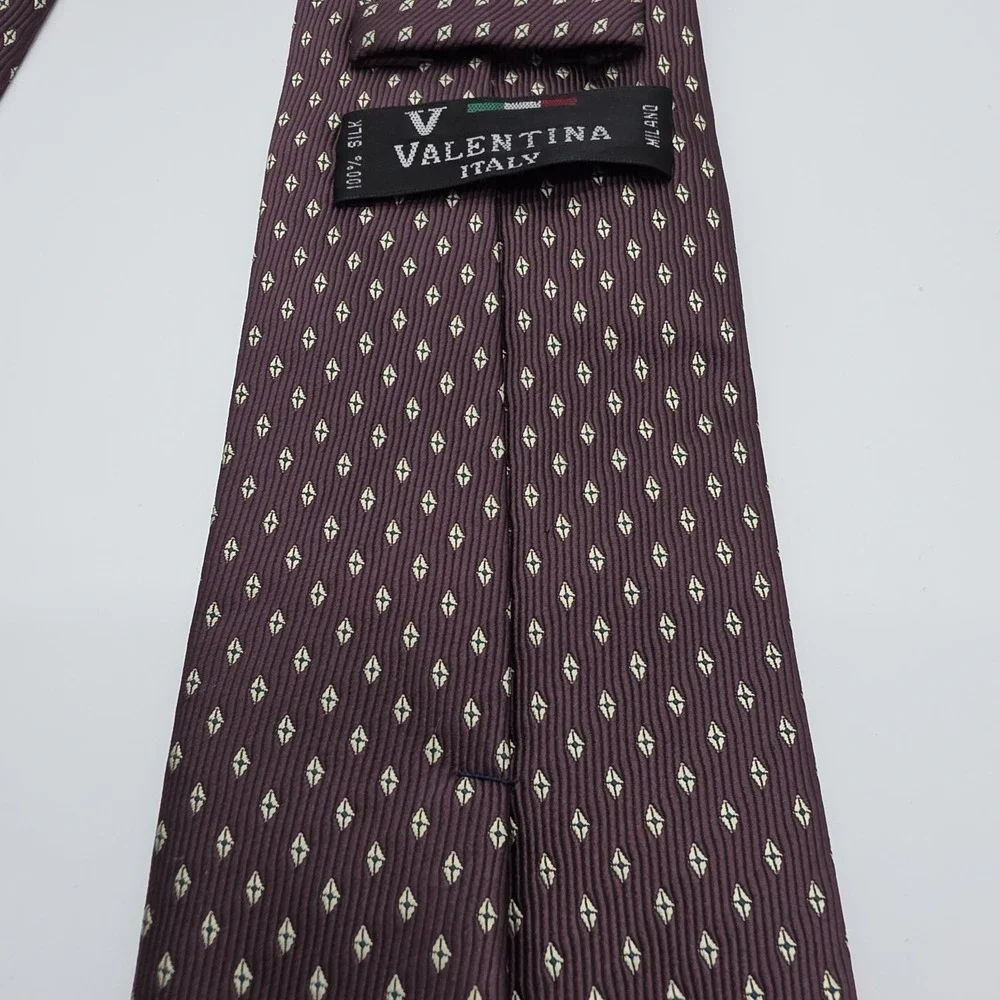 Vintage Valentina Tie 100% Silk Italy Burgundy Polka Dot Classic Necktie Retro